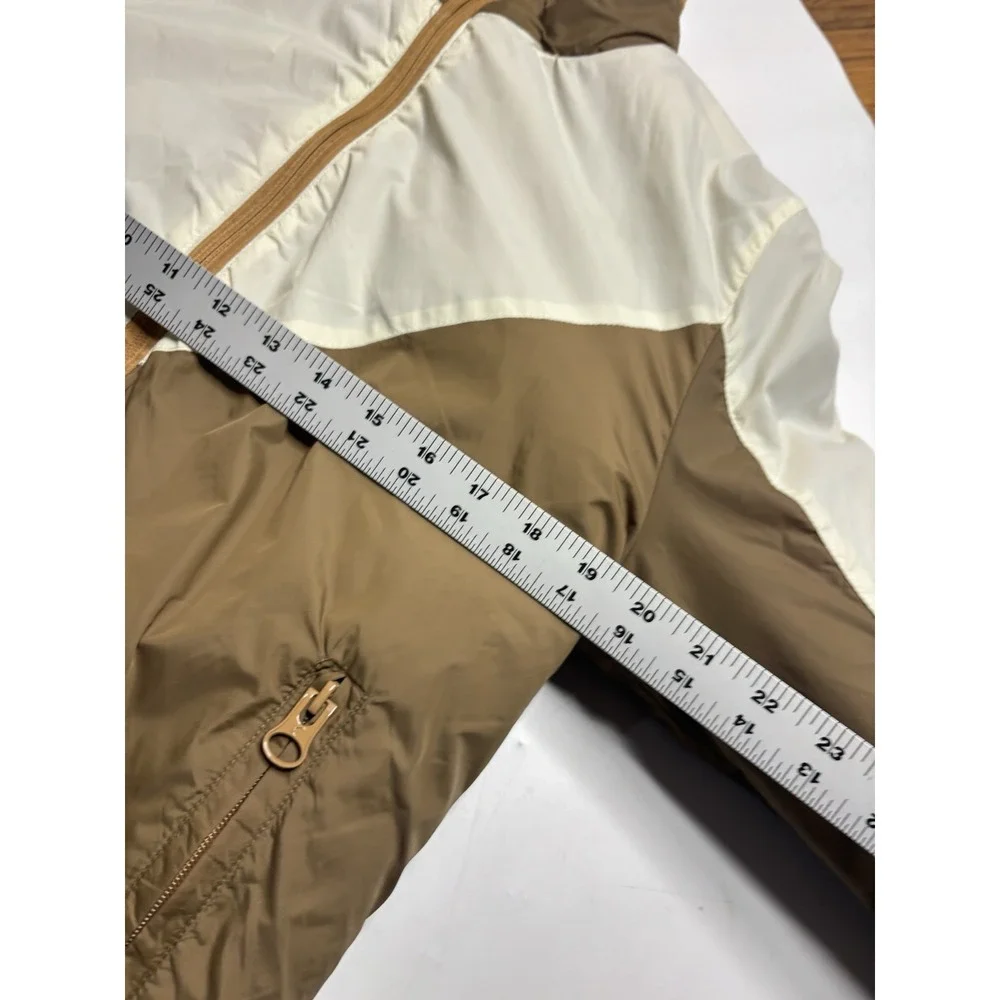 Zyia Reversible Sherpa Fleece Windbreaker Bomber Jacket Tan Cream Zip Up Women L